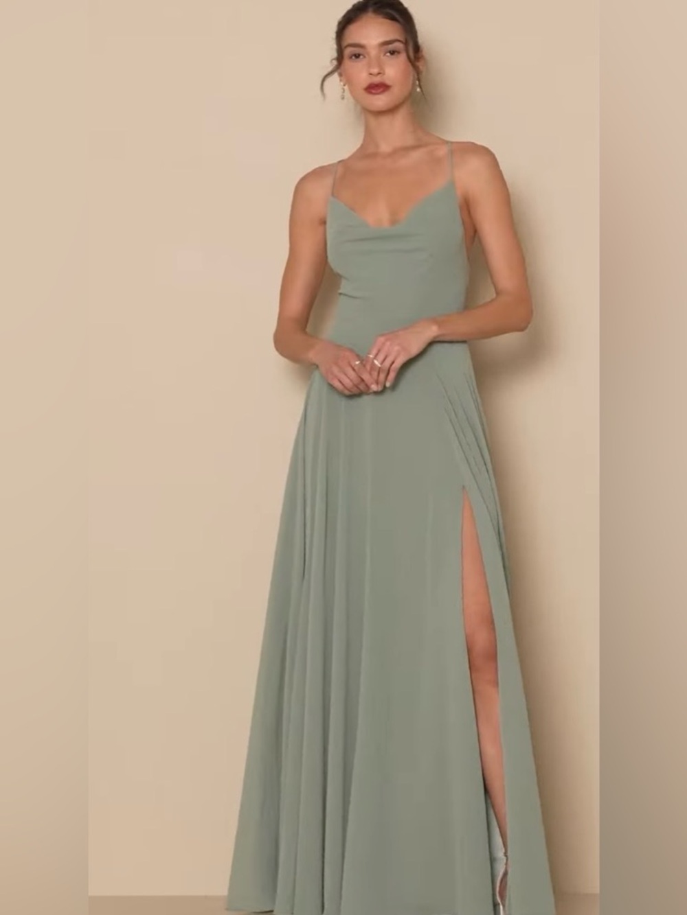 Lulu's Sage Green Spaghetti Strap Maxi Dress